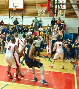 Jordan DeRosby fires off the game winning shot from behind the 3pt arch against conference rival CMCC. The Seawolves won 93-92 in Auburn to remain unbeaten in YSCC play. Currently the Seawolves sit atop the YSCC western division and will face CMCC, here in South Portland on February 7th.