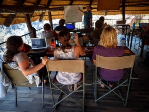 Author teaching in classroom perched 700 feet over the Zambezi River.  Photo  Tony Meiklejohn
