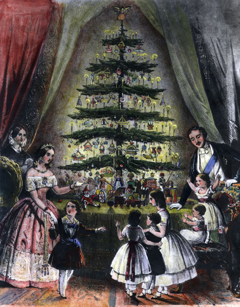 Queen Victoria and Prince Albert with a Christmas tree in the 1840s.